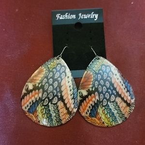 Metal printed Butterfly pattern colorful abstract earrings